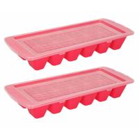 Plasticforte IJsblokjesvormen - roze - 2x stuks - met afsluitdeksel - 28 x 11 cm - ijsklontje