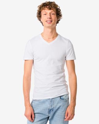HEMA Heren T-shirts slimfit v-hals - 2 stuks wit (wit)