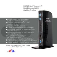 CLUB3D UNIVERSEEL Docking station USB3.2 Type A of C 2x Displayport 4K60Hz DisplayLink® gecertificeerd - thumbnail