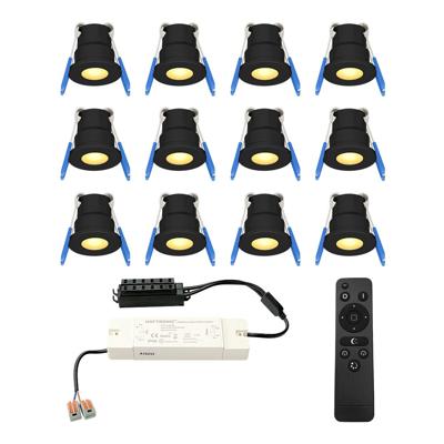 Set van 12 Milano LED Mini Inbouwspots met trafo - 12 Volt 3 Watt 200 lumen - Dimbaar - Plat 34mm - 2700K - IP65 waterdicht - Zwart - Veranda Spotjes - Overkapping Spotjes