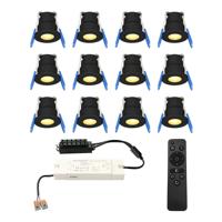 Set van 12 Milano LED Mini Inbouwspots met trafo - 12 Volt 3 Watt 200 lumen - Dimbaar - Plat 34mm - 2700K - IP65 waterdicht - Zwart - Veranda Spotjes - Overkapping Spotjes