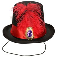 Guirca Carnaval verkleed mini hoed voor diverse thema's - zwart/rood - veertje - dames   -