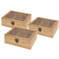 3x stuks bamboe houten theedoos/theekist 21 x 16 x 8 cm