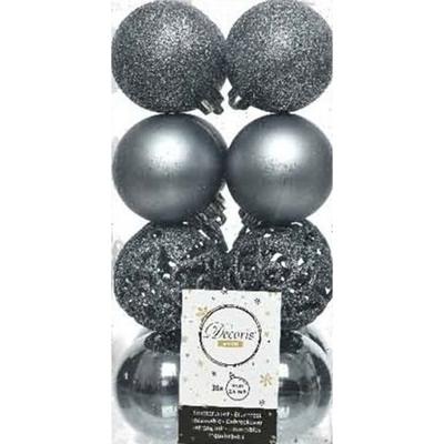 Decoris Kerstballen - 16x st - grijs/blauw - D6 cm - kunststof - kerstversiering