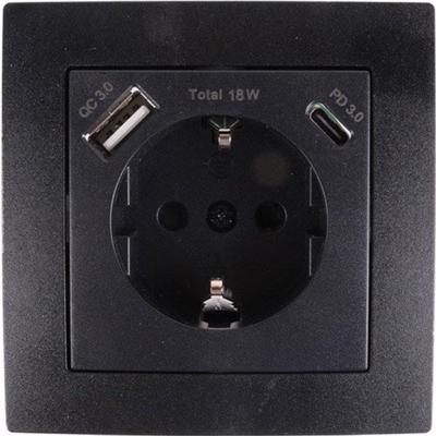 Enzo Benson inbouw stopcontact ra + usb en usb-c zwart - 4650032 Enzo Benson inbouw stopcontact ra + usb en usb-c zwart - 4650032