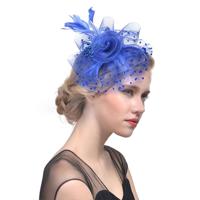 Handgemaakte bruid mesh haaraccessoires bruiloft foto hoed hoofddeksels (blauw)