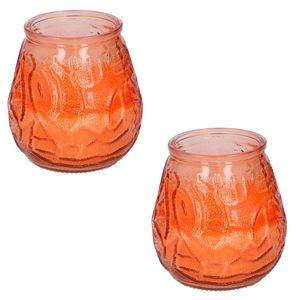 Set van 2x stuks citronella lowboy tafelkaarsen - 10 cm - oranje glas