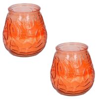 Set van 2x stuks citronella lowboy tafelkaarsen - 10 cm - oranje glas