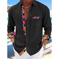 Voor heren Overhemd linnen overhemd Zomer overhemd Strand Kleding Overhemd met knopen Zwart Wit Blozend Roze blauw Lange mouw Effen Kraag Lente zomer Casual Dagelijks Kleding Lightinthebox - thumbnail