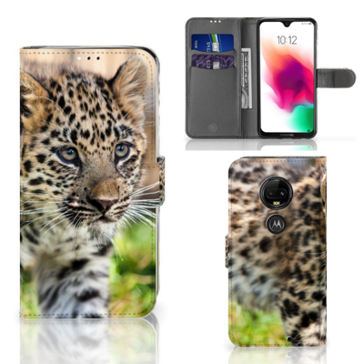 Motorola Moto G7 | G7 Plus | Telefoonhoesje | Met pasjeshouder | Baby Luipaard