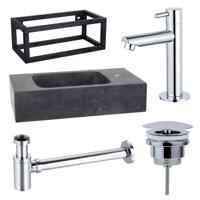 Fortifura Fuente fonteinset - 40x22x24.5cm - 1 kraangat - natuursteen - zwart frame - fonteinkraan chroom - zwart SW696234/SW696209/SW696219/SW373151/SW533192