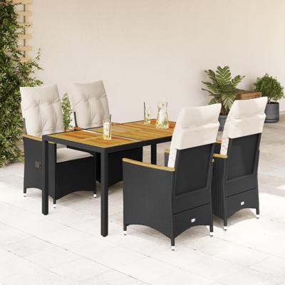 5-delige Tuinset met kussens poly rattan zwart
