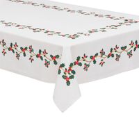 Feeric christmas tafelkleed kerst - wit met hulst -polyester -240 x 140 cm - Tafellakens
