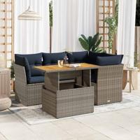 5-delige Loungeset met kussens poly rattan grijs