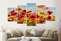 Karo-art Schilderij -Kleurrijke klaprozen, 5 luik, 200x100cm, Premium print - thumbnail