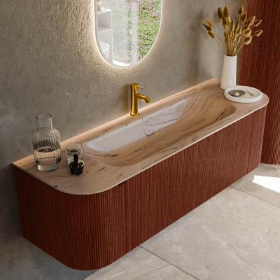 Badmeubel Mondiaz Kurve-Dlux | 150 cm | Meubelkleur Ruby | Wastafelkleur Arena | Solid surface | Wasbak midden spoelbak | 1 kraangat