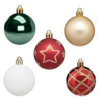 15x stuks kerstballen mix wit/rood/groen/champagne gedecoreerd kunststof 5 cm   -