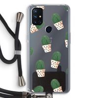 Cactusprint roze: OnePlus Nord N10 5G Transparant Hoesje met koord