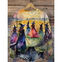 Dames Halloween sweatshirt Stoppen Heks Dagelijks gebruik Afdrukken Geel Modieus Casual Strakke ronde hals Lange mouw Bovenkleding Micro-elastisch Lente Herfst winter Lightinthebox - thumbnail