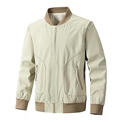 Voor heren Lichtgewicht jack Bomberjack Straat Alledaagse kleding Ademend Vetoketju Zak Lente Herfst Effen Modieus Klassiek Opstaande boord Normaal Zwart Khaki Lichtgrijs Jacks Lightinthebox