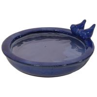 Vogelbad/voederschaal - blauw - keramiek - D30 x H11 cm - drinkschaal voor tuinvogels