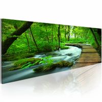 Schilderij - Pad door het bos III , groen bruin , premium print op canvas