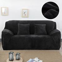 Pluche stof sofa cover dikke zachte bank elastische sofa covers niet omvatten kussensloop specificatie: 2 seat 145-185cm (zwart)
