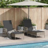 Ligstoel 3 pcs Licht Grijs en Donker Grijs poly rattan