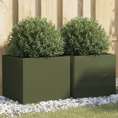 VidaXL Plantenbakken 2 st 42x40x39 cm staal olijfgroen