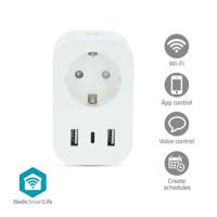 Nedis SmartLife Slimme Stekker | Wi-Fi | IP21 | Energiemeter | 3680 W | Type F (CEE 7/7) / 1x USB-C™ / 2x USB | 0 - 55 °C | Android™ / IOS | Wit | 1 - thumbnail