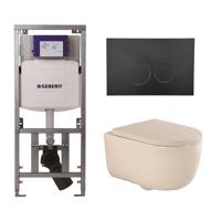 QeramiQ Dely Swirl Toiletset - 36.3x51.7cm - Geberit UP320 Burda inbouwreservoir - 35mm zitting - mat zwarte bedieningsplaat - ronde knoppen - beige 0701131/SW706188/SW1000771/SW1026259