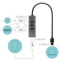 I-tec Metal U3HUBMETAL403 USB 3.0 (3.1 Gen 1) Type-A 5000Mbit/s Grijs hub & concentrator - thumbnail