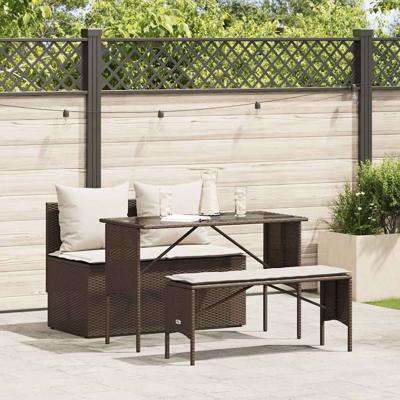 3-delige Tuinset met kussens poly rattan bruin