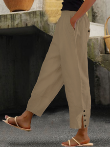 Loose Buttoned Cotton And Linen Linen Pants