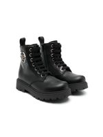 Philipp Plein Junior bottines en cuir à plaque logo - Noir - thumbnail