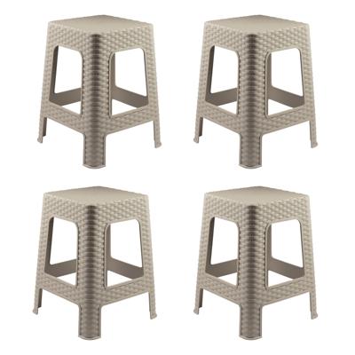Rotan opstapje/zit krukje - 4x - kunststof - beige - 36 x 36 x 45 cm - Keuken/badkamer - Krukjes