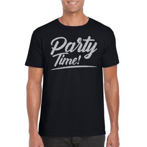 Verkleed T-shirt voor heren - party time - zwart - zilver glitter - carnaval/themafeest