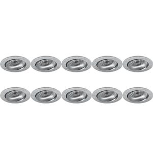 Spot Armatuur 10 Pack - Pragmi Delton Pro - GU10 Inbouwspot - Rond - Zilver - Aluminium - Kantelbaar - Ø82mm