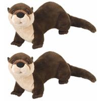 Wild Republic Pluche otter knuffel - 2x stuks - bruin - 30 cm - knuffeldieren uit het water - thumbnail