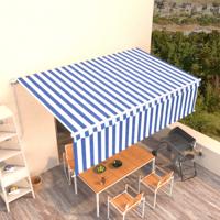 Luifel handmatig uittrekbaar met rolgordijn 5x3 m blauw en wit