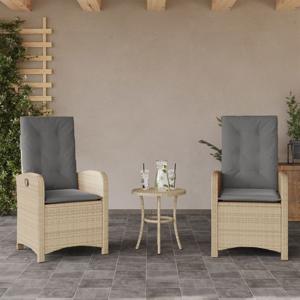 Tuinstoelen 2 st verstelbaar kussens poly rattan gemengd beige