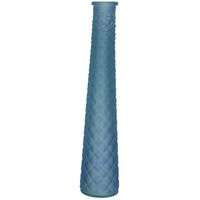 Vaas/bloemenvaas van gerecycled glas - D7 x H32 cm - mat blauw - Vazen