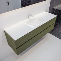 Mondiaz Vica Cloud badmeubel groen mat 150 cm 2 lades solid surface enkele spoelbak midden 1 kraangat