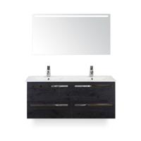 Seville Badmeubelset 120 cm - 4 laden Black Oak - Wastafel Enjoy Dubbel - met Sence Spiegel