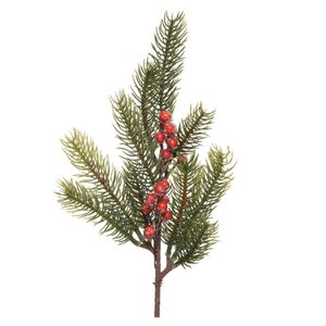 Decoris kersttak - groen met bes - 36 cm - voor kerststukjes - Decoratieve tak kerst