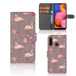 Samsung Galaxy A20s Telefoonhoesje met Pasjes Flamingo