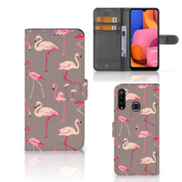 Samsung Galaxy A20s Telefoonhoesje met Pasjes Flamingo - thumbnail