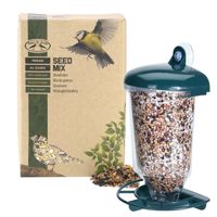 Vogels voederen hang/zuignap silo van 19 cm met 2.5 kilo vogelvoer