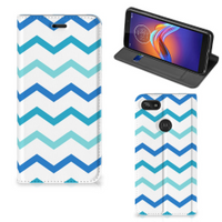 Motorola Moto E6 Play Hoesje met Magneet Zigzag Blauw - thumbnail