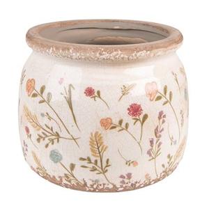 Clayre & Eef Bloempot Ø 15x13 cm Roze Beige Keramiek Bloemen Bloempot